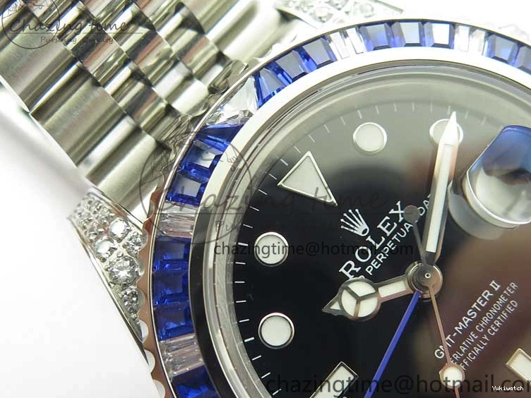 GMT-Master Blue 904L V3 Diamonds Jubilee Dial GMF Bracelet SA3285 II Steel On CHS White Bezel Black Edition Best 0330